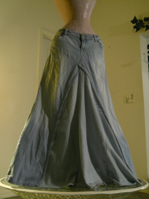 Belle Bohémienne bohemian ballroom jean skirt Renaissance Denim Couture fairy goddess mermaid altered Made to Order