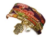 Wrap Bracelet with Gold Hamsa charm, yoga jewelry, wrapped wrapping bracelet, wrap around