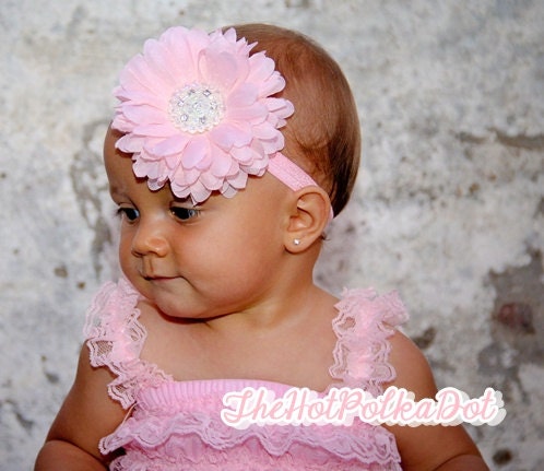 Precious Pink Glam Baby Girl Flower Headband - Newborn Infant Toddler Baby Girl Photo Prop - Flower Girl Bridal Baby Shower Gift