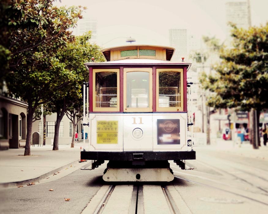 San Francisco Photograph- Cable Car, Trolley Car, Red, Brown, City, Travel Photography, Fall Home Decor, Neutral