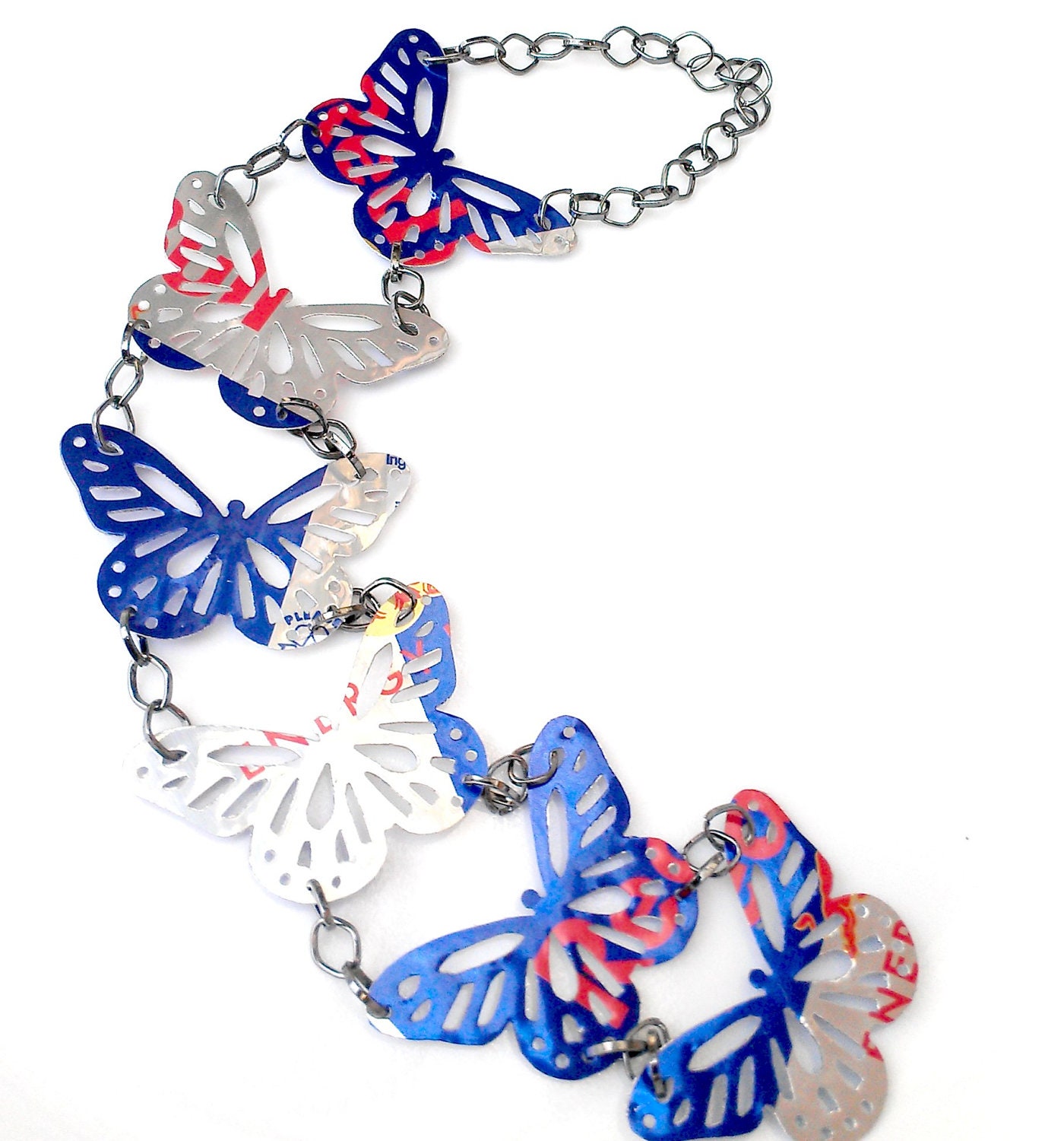 Red Bull Recycled Butterfly Recycled Soda Can Chain to Hang Windows Walls Lights at Parties - 12" - CH01