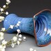 Flared Flower Vase Pottery Blue Green Rim D
