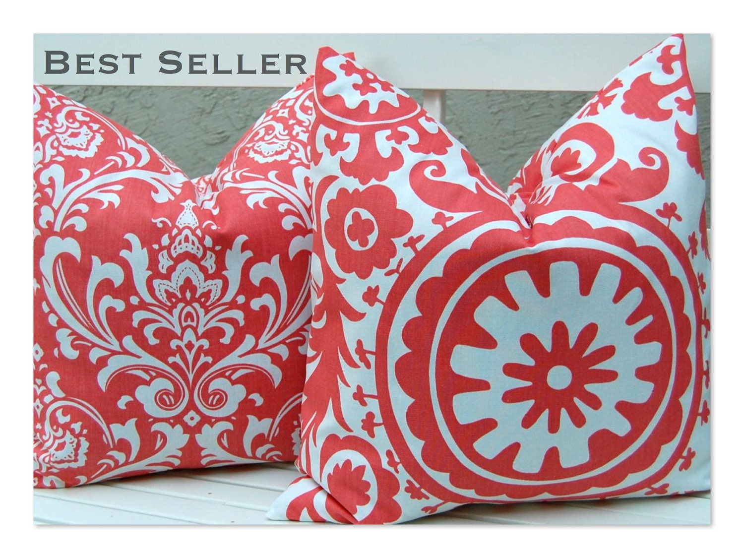 Decorative Pillows, Throw Pillow Covers, Accent Pillows 20 x 20 Inches Combo Pair Pillow Covers Coral on White