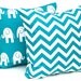 Chevron Pillows Turquoise Decorative Throw Pillow Covers 18 x 18 Inches Chevron and Elephant