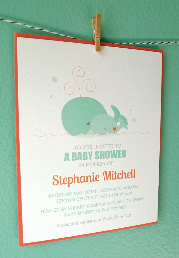 Whale Ocean Baby Shower Invitaion, Nautical Baby Shower Invitation