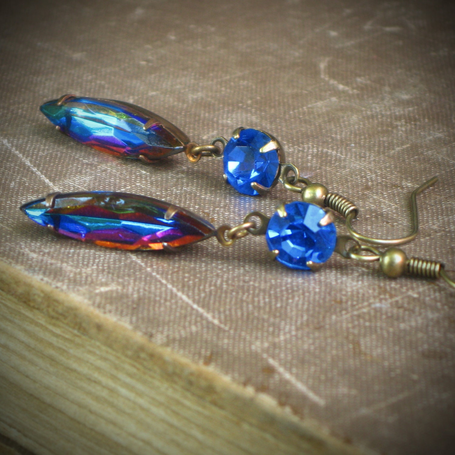 Sapphire Rhinestone Earrings, Olympian Blue, Vintage, Dangle