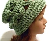Crochet Geometric Slouchy Beanie in Light Green Medium / Large