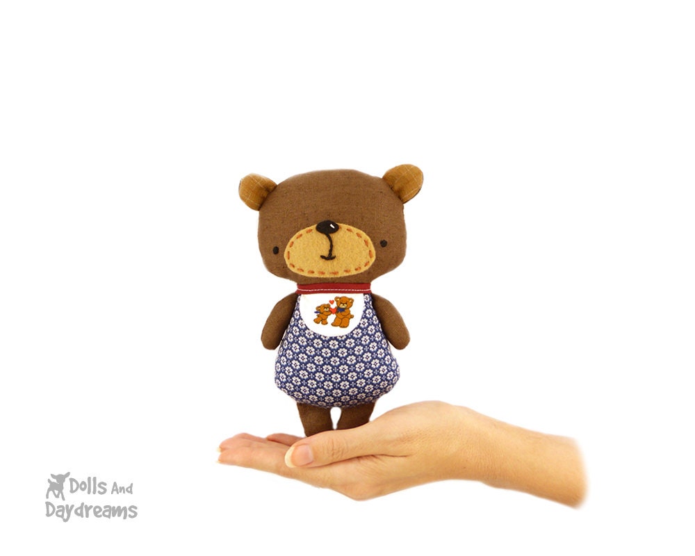 Baby Bear Sewing Pattern PDF Small Tiny Teddy Kawaii Softie removable bib included