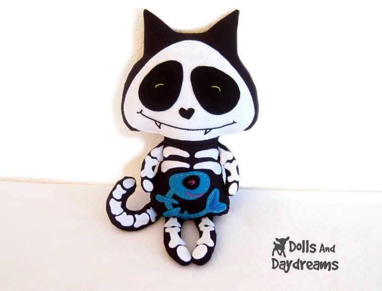Skeleton Cat Sewing Pattern PDF Halloween Day of The Dead Softie