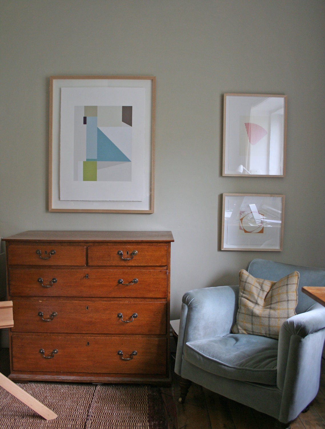 As seen on the set of 'Mad Men', Blue Triangle, geometric original fine art screenprint, large modern art.
