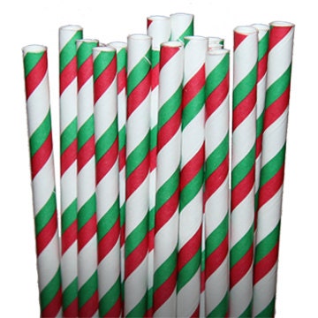 Stripe Red/Green Party Paper Straws - Cake Pop Sticks - Pixie Sticks - Qty 25 Il_570xn