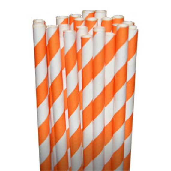 Stripe Orange Party Paper Straws - Cake Pop Sticks - Pixie Sticks - Qty 25 Il_570xn