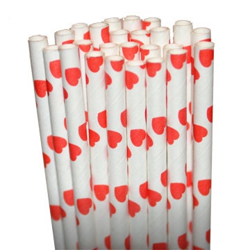 Red Hearts Party Paper Straws - Cake Pop Sticks - Pixie Sticks - Qty 25 Il_570xn