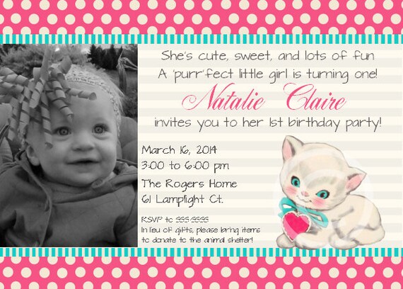 Vintage Kitten Photo Invite for Baby Shower or Birthday Party DIY Custom Invitation by BeeAndDaisy Il_570xn
