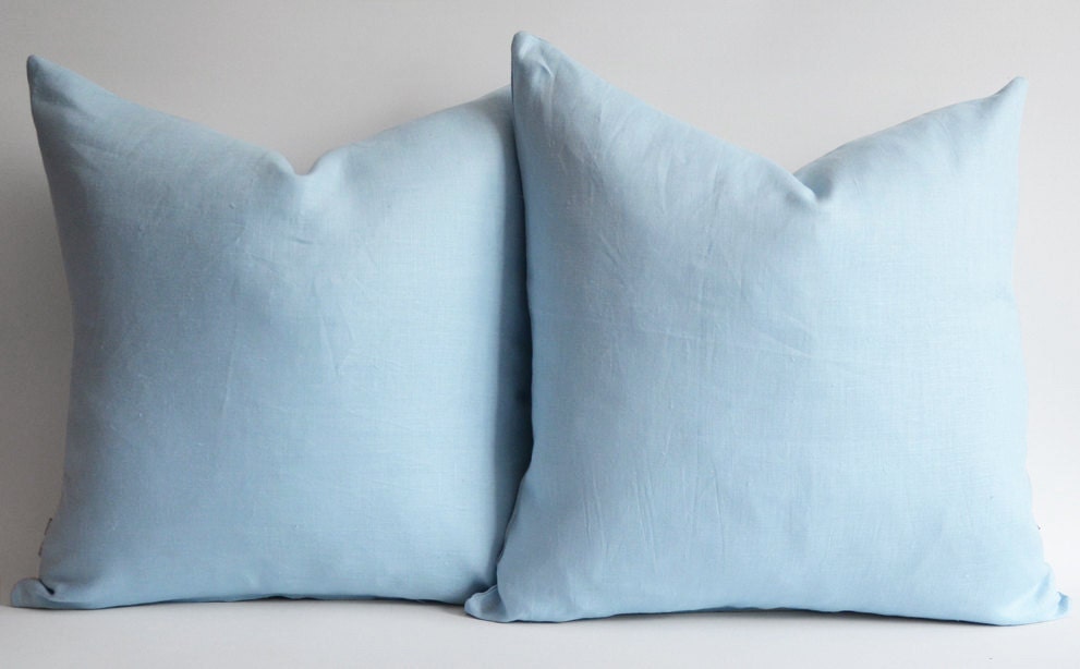 Sukan / SET (2 piece) Blue Linen PIllow Covers, Euro Pillow Shams, European Pillow Covers, Children Decor, Nursery Decor 26x26 inch