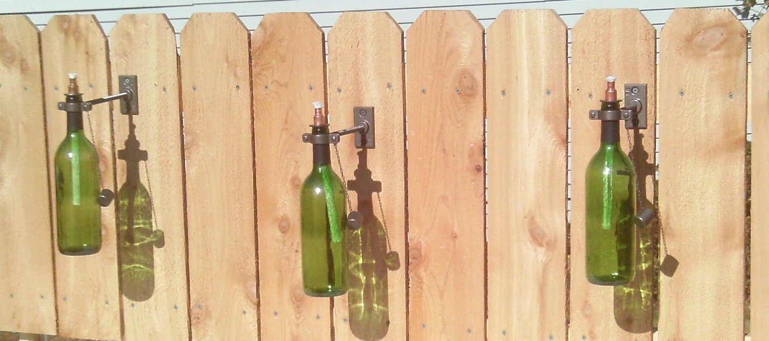 wine bottle Tiki torches ( set of 3 ) hardware in charcoal color