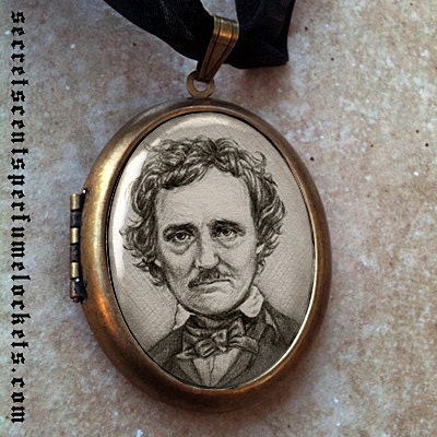 Perfume Locket Pendant  -  Edgar Allan Poe - Antique Brass