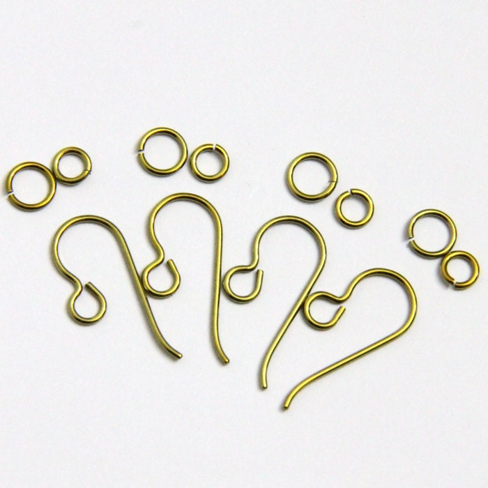 Niobium Earwires and Jumprings set - 2 complete sets in golden yellow color