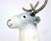 Vilmar - Felt Reindeer.  Art Puppet Marionette Stuffed Animal Felted Toy. grey white neutral pastel. MADE TO ORDER - TwoSadDonkeys