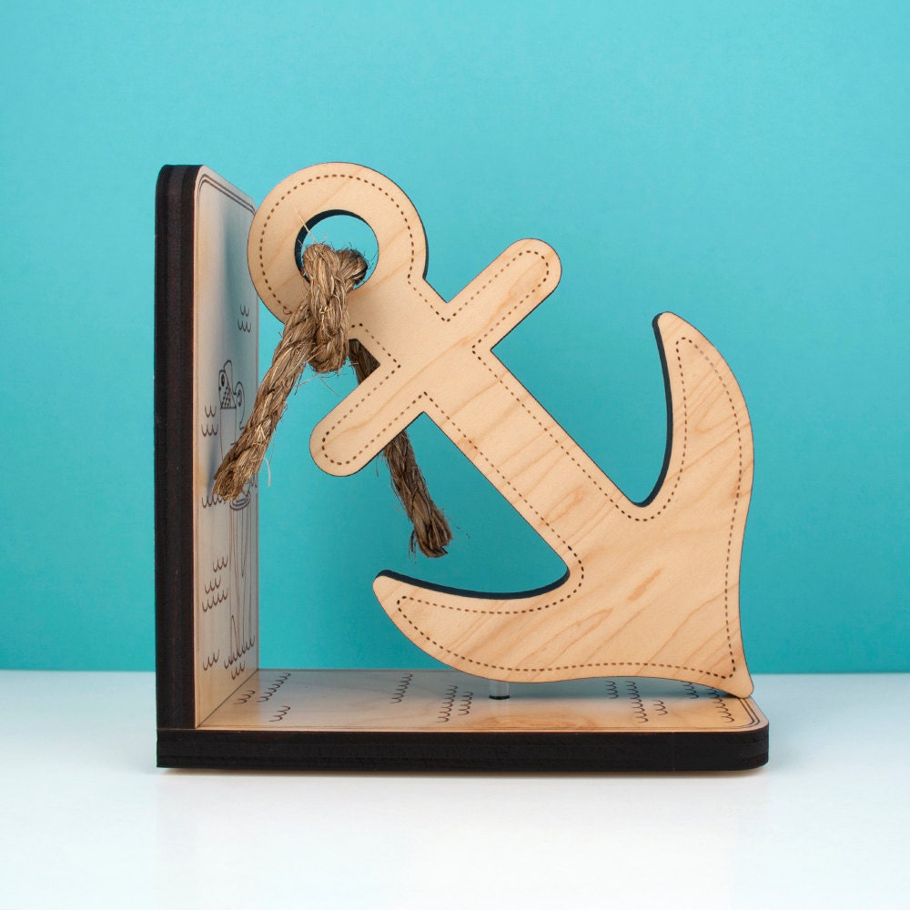 Wood Anchor Bookend: Nautical Boat Anchor Decor Kids