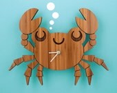 Bamboo Crab Clock: Wooden Kids Wall Clock Ocean Nursery