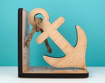Wood Anchor Bookend: Nautical Boat Anchor Decor Kids