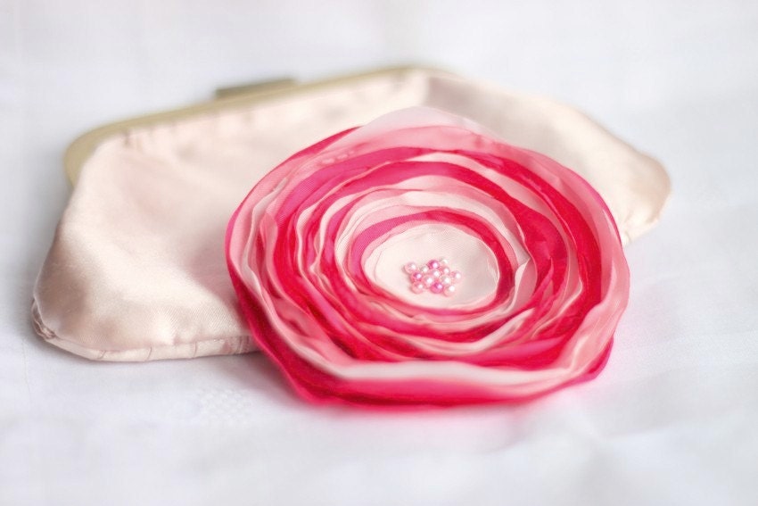 Fabric Brooch, Fabric flower, Bright Pink Pale Pink Rose Fabric Flower Brooch, Flower hair clip
