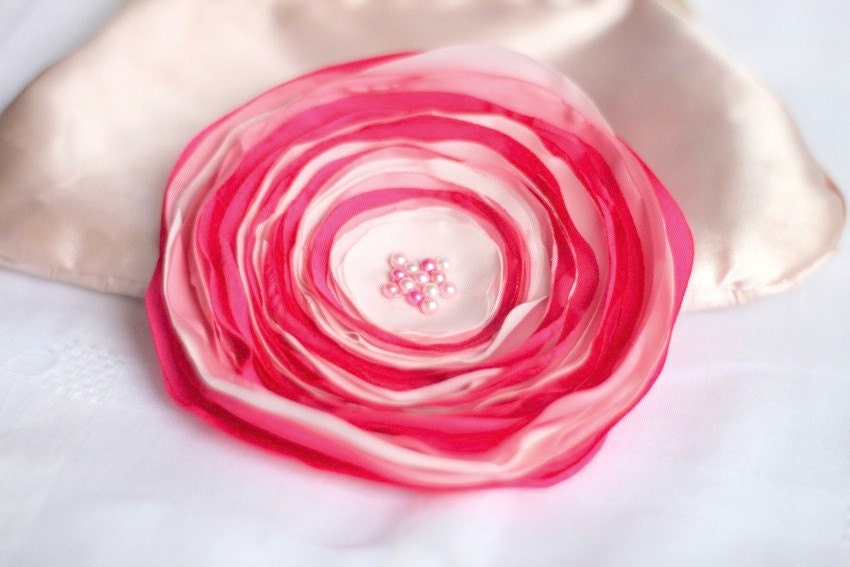 Fabric Brooch, Fabric flower, Bright Pink Pale Pink Rose Fabric Flower Brooch, Flower hair clip
