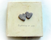 Personalized Wedding Gift -wedding date -  genuine Heart shaped Beach stones rocks