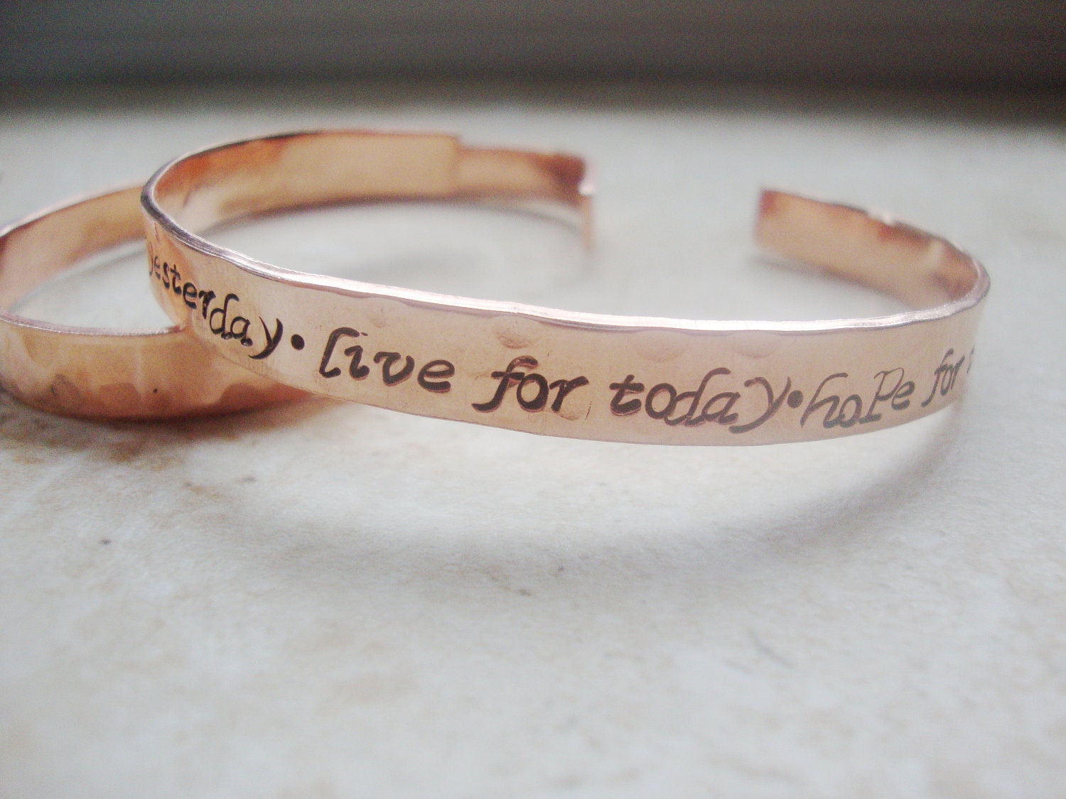 Inspirational life quote handstamped hammered copper cuff bracelet