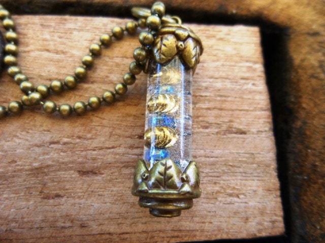 Eye-Catching Brand New Handcrafted Resin & Bead Necklace Beautifully Designed using a Brass Metal and Glass Vial Base on Brass Ball Chain