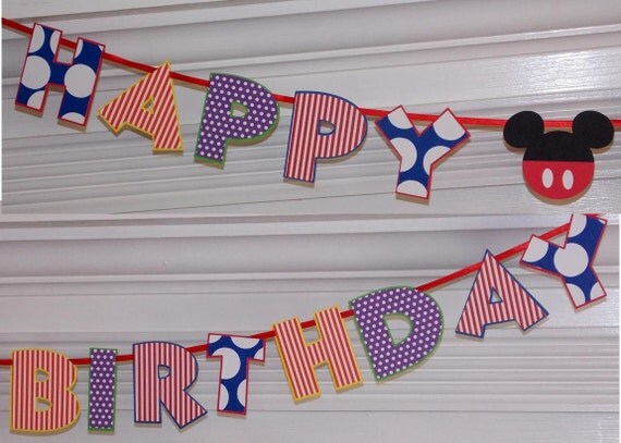 Mickey Mouse Club House Happy Birthday ... red blue purple lime green yellow ... polka dots stripes ... adjustable Il_570xn