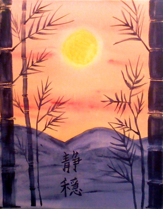 Asian Japanese Orange Bamboo Tree Giclee Print 5 x 7 Signed Art Print