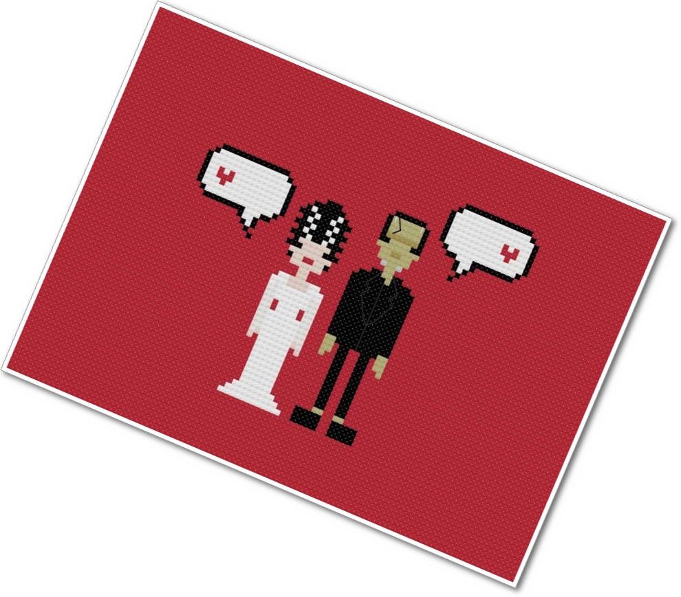 Pixel People in Love - Frankenstein's Monster & The Bride - PDF Cross-stitch Pattern - INSTANT DOWNLOAD