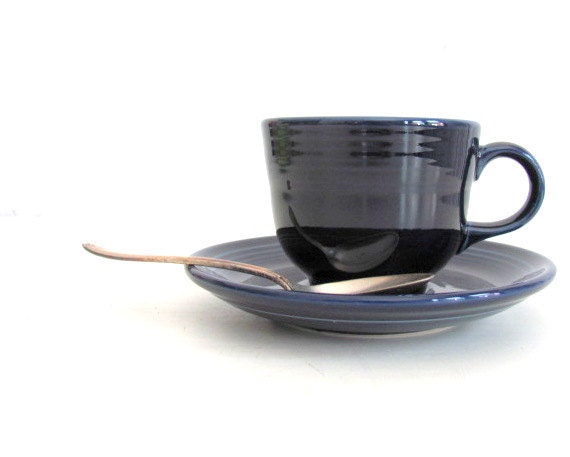 Vintage Fiestaware Cup and Saucer Cobalt Homer Laughlin Teacup Fiesta Ware SALE
