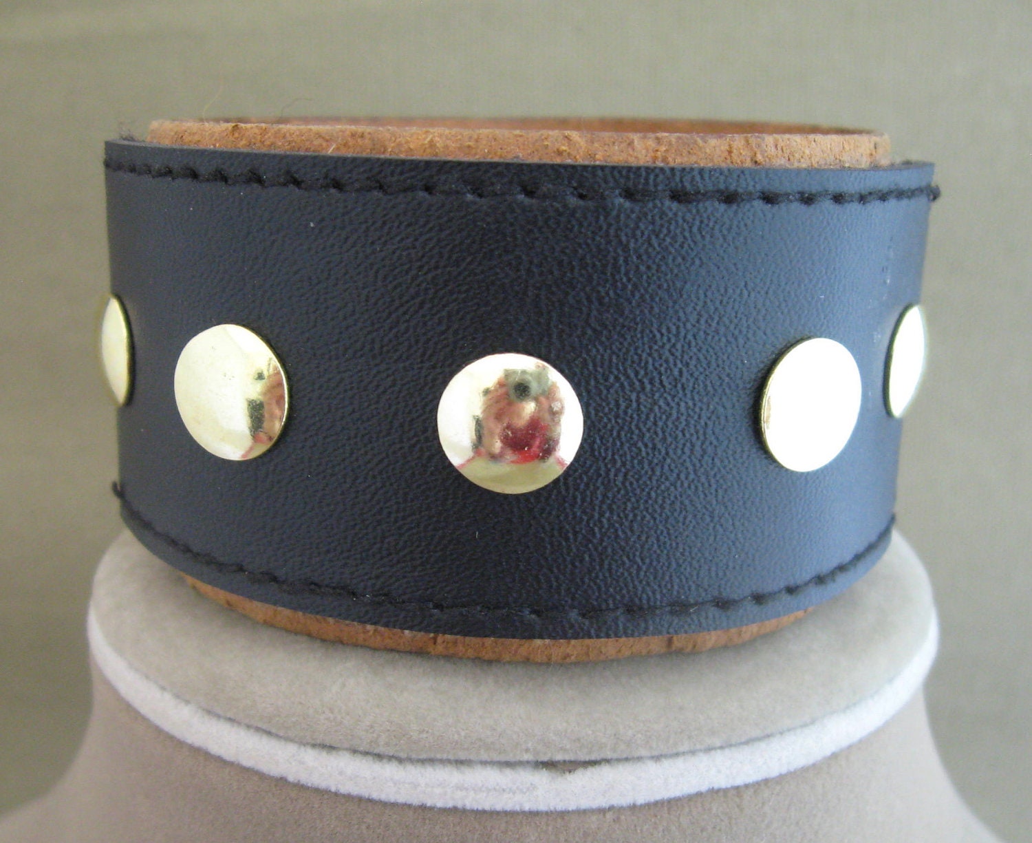 Studded Black and Brown Biker Cuff Bracelet