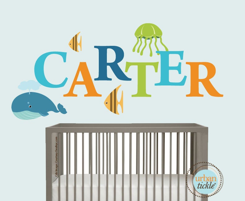 Kids Wall Decal, Deep Blue Sea, Room decor, Nursery Artwork, Wall Sticker for Baby Room, Play Room Decals, Whale, Fish, Nautical