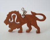 Leo the Lion Necklace Zodiac Cherry Hand Cut Pendant Scroll Saw