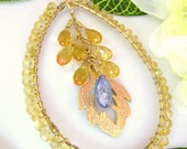 Citrine gold Fall leaf hoop necklace