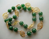 Green Jade and Gold Swirls Necklace - 18 inches - BejeweledLady