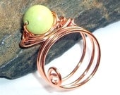 Copper Ring Lime Green Jade Wire Wrapped Adjustable Gemstone earthegy