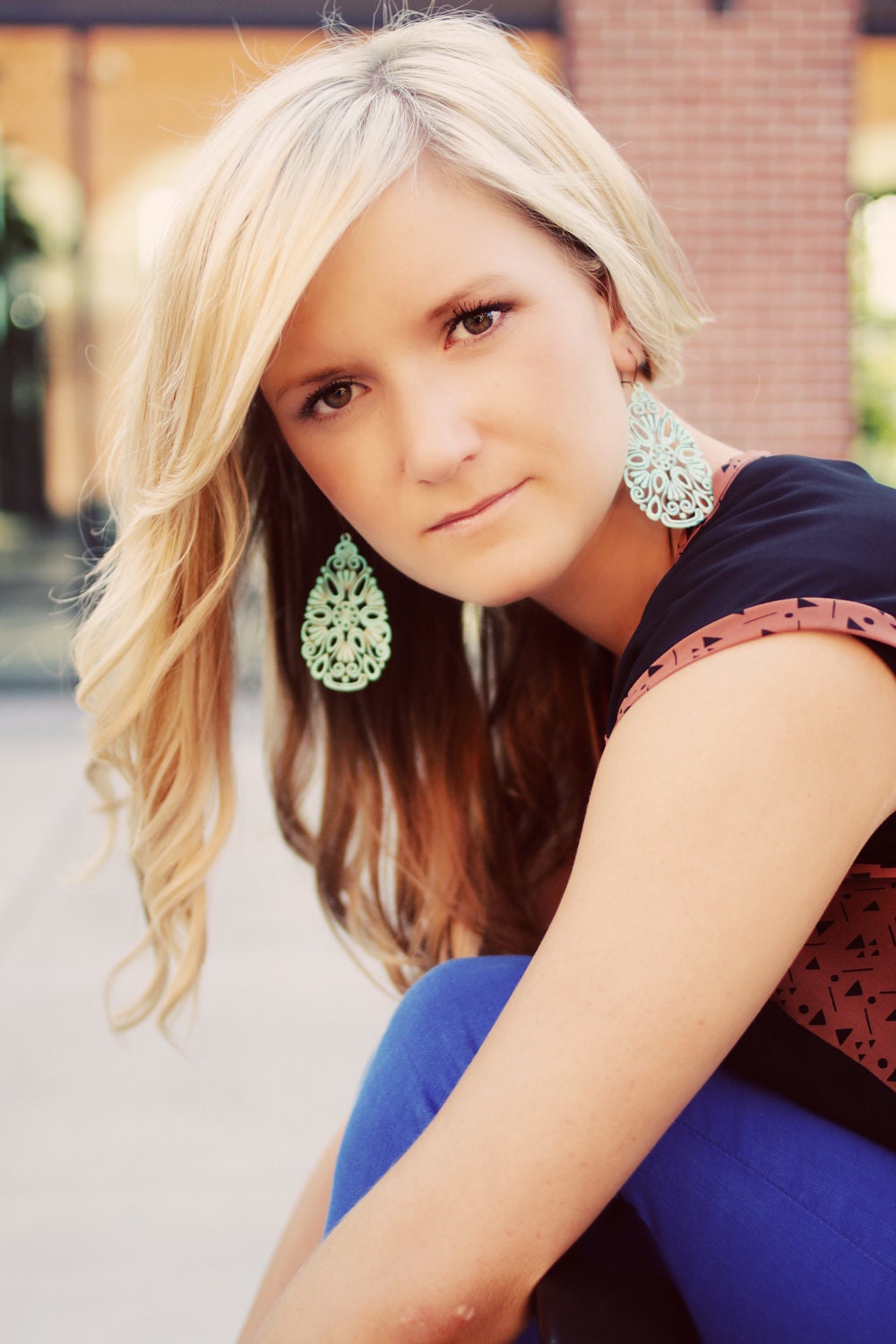The CHEYENNE - Large Lightweight Aztec Mint Distressed Earrings- Great for Family Pictures, Stocking stuffers or Bridesmaids Gift