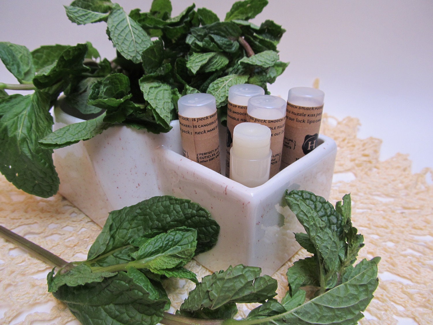 Mint flavored lip balm (tube)