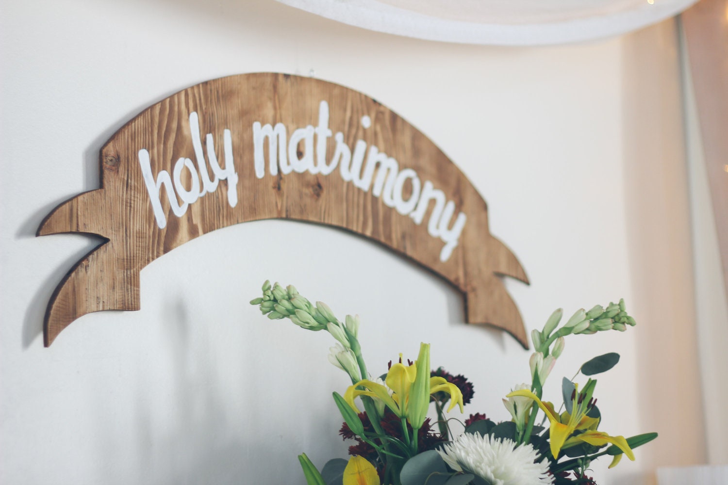 wood wedding banner/sign- "Holy Matrimony"