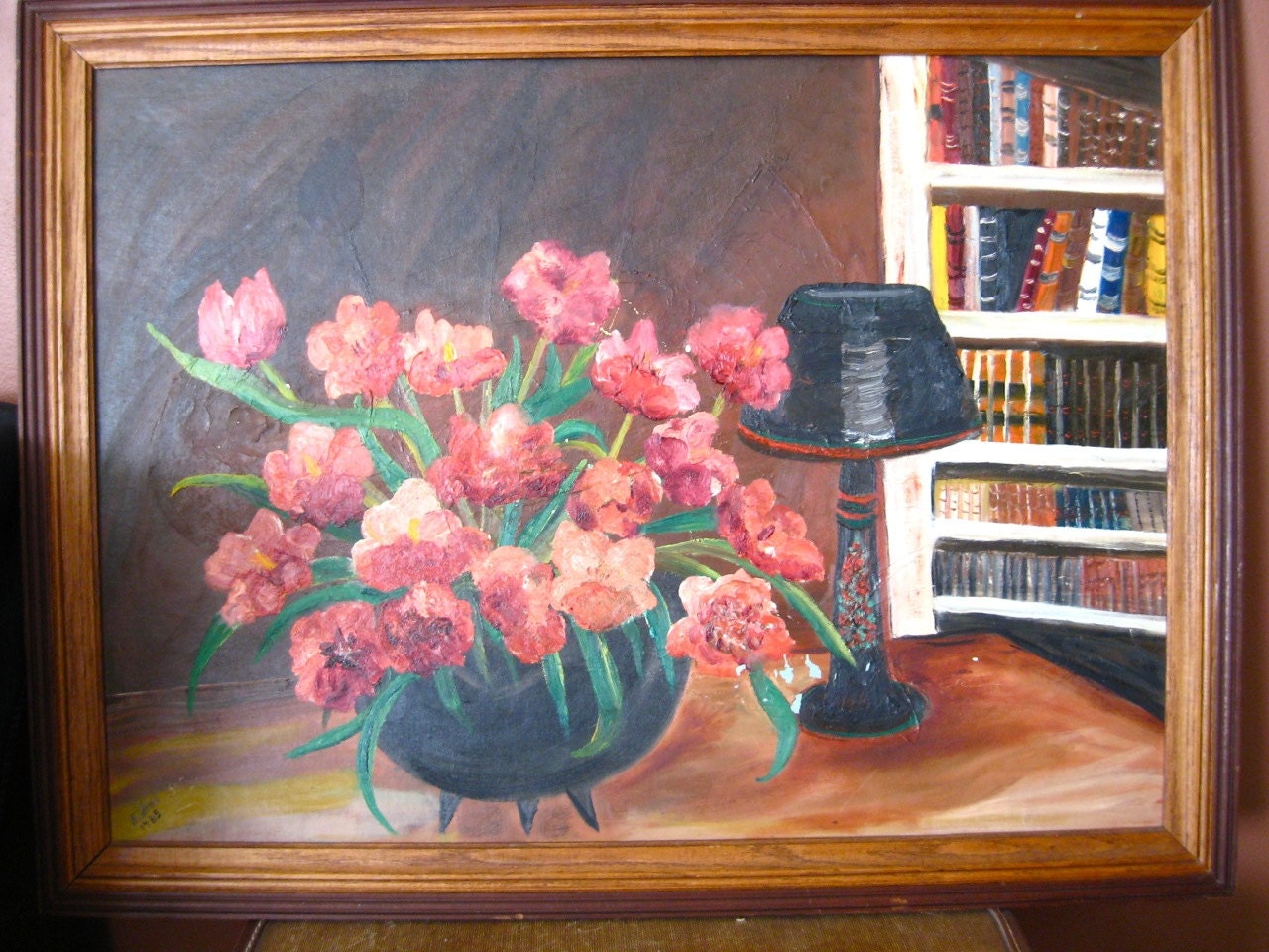 Large Oil or Acrylic Painting - Flowers & Books