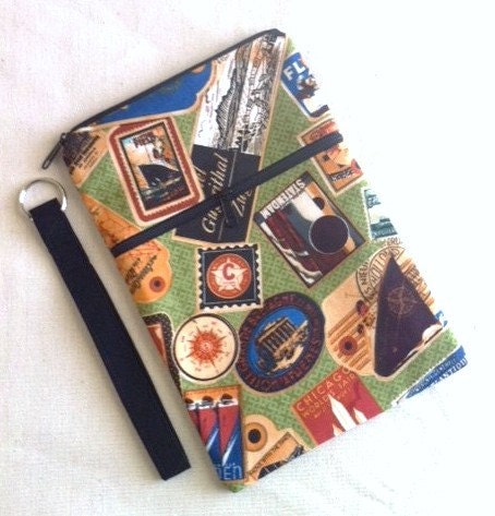 SLEEVE (FREE personalization) - kindle/ nook/ other - travel postcards