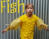 Handmade Halloween Animal Goldfish Costume Made to Order S M L or XL Tshirt Costume with Felt Scales & Fins Mellow Yellow Under the Sea