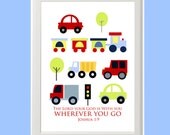 Transportation Wall art INSTANT DOWNLOAD for Nursery, Kids Room, Boy Room with Bible Verse (Optional) Scripture  with Cars Trucks and Train
