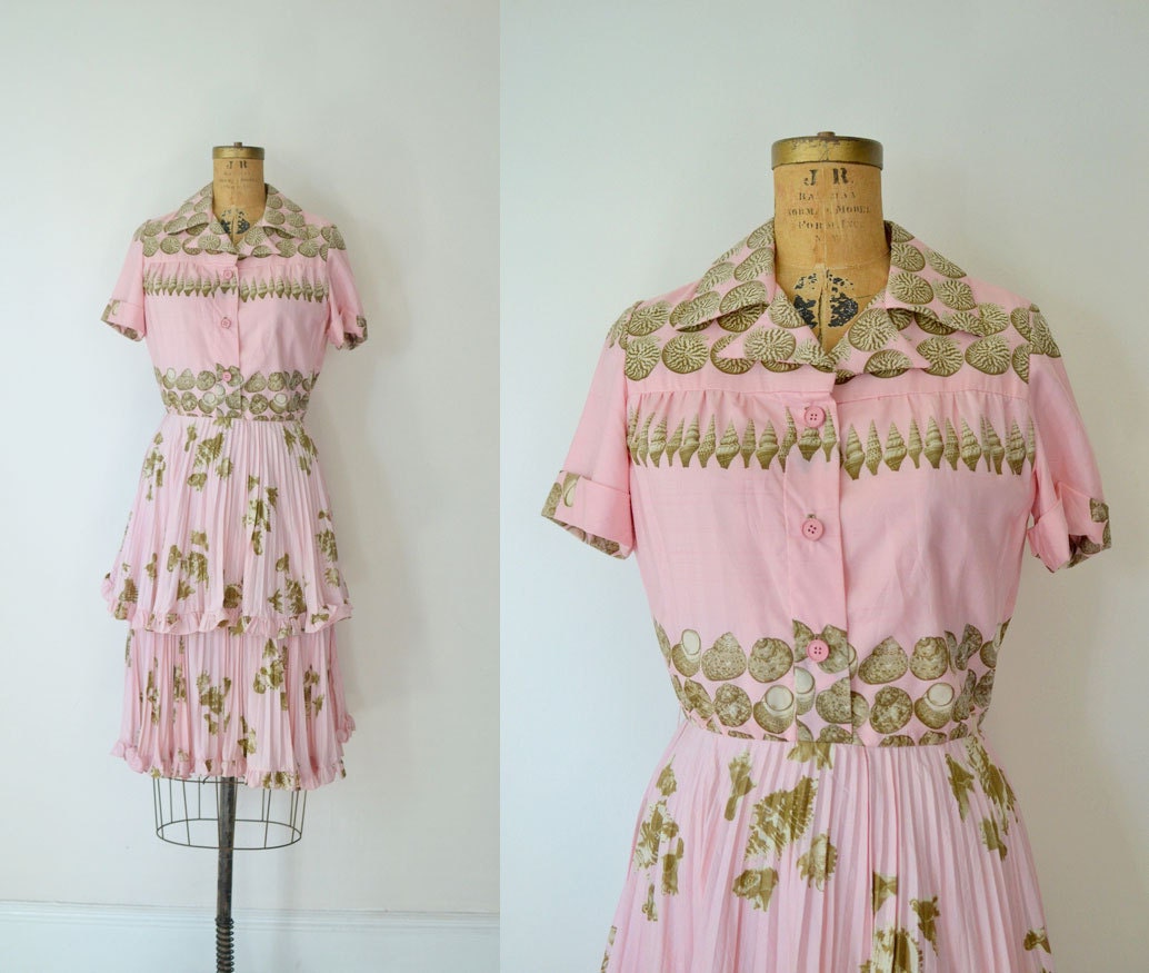 1970s Valentino Dress / 70s Silk Sea Shell Print Dress