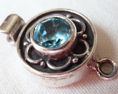 Sterling Silver Box Clasp Round Synthetic Blue Spinel